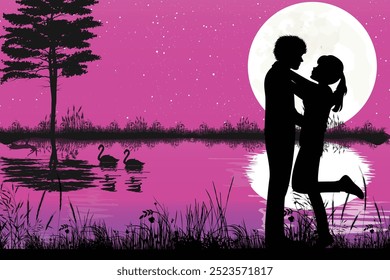 Cute Couple Silhouette landscape design