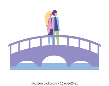 cute couple standing on the bridge