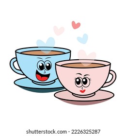 Cute couple tea cup set vector art