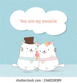 a cute couple of teddy bear are dating with sweet ice cream.they are wearing hat and decorate flower on her head.the poster show as you are my love.background colour is blue pastel paper. 