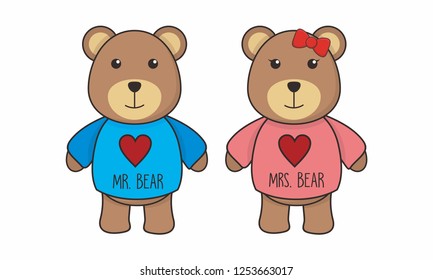 Cute couple of teddy bear with dress