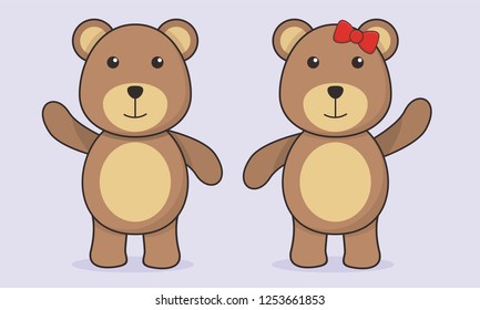 Cute couple of teddy bear vector 