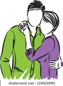 cute couple together hugging vector illustration