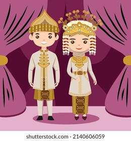 Cute couple with traditional dress geeting married in palembang wedding tradition