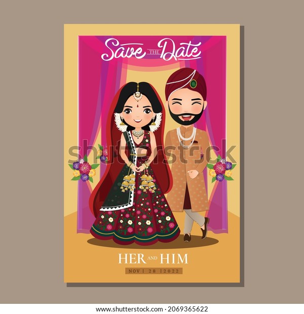 Cute Couple Traditional Indian Dress Cartoon Stock Vector Royalty Free 2069365622 Shutterstock 