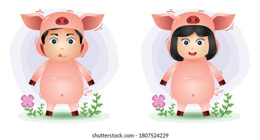 cute couple using the pig costume