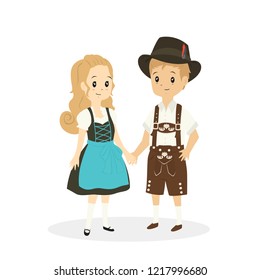 cute couple wearing German traditional dress. Germany traditional dress cartoon vector