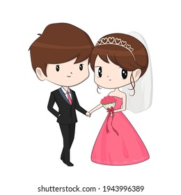 cute couple wedding cartoon vector illustration for wedding invitation card