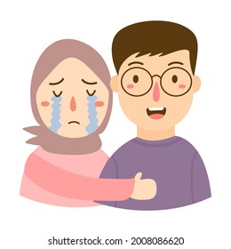 Cute couple young man and woman cartoon