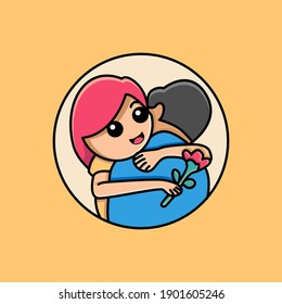 Cute couple of young people in love cartoon illustration