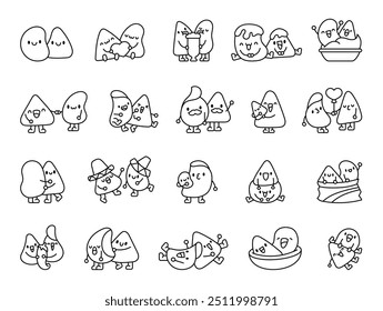 Casais bonitos chips e nachos. Página de cores. Amigos personagens de desenhos animados. Estilo desenhado à mão. Desenho vetorial. Coleção de elementos de design.