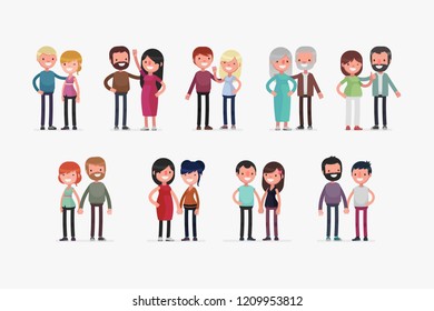 Cute couples with isolated background vector illustration