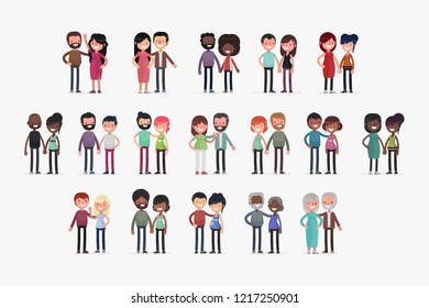 Cute couples with isolated background vector illustration