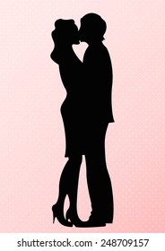Cute couples were kissing under the night sky with very happy ValentineÃ¢Â?Â?s Day message, Vector, Illustration