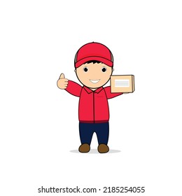 Cute Courier Boy Holding Package Cartoon Vector Icon Illustration