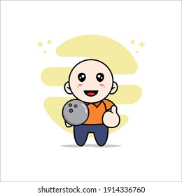 Cute courier character holding a bowling ball. Mascot design concept
