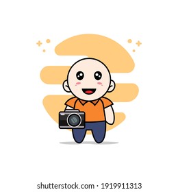 Cute courier character holding a camera. Mascot design concept