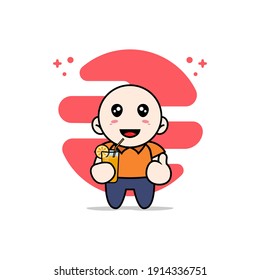 Cute courier character holding a cup of juice. Mascot design concept
