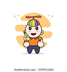Cute courier character holding a ice cream. Mascot design concept