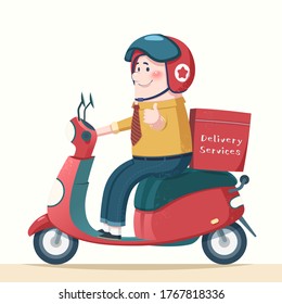 Cute courier character making a thumb up, element for food delivery promotion use, designed in flat cartoon style