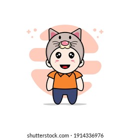 Cute courier character wearing cat costume. Mascot design concept