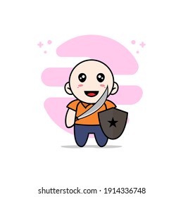 Cute courier character wearing fighter costume. Mascot design concept