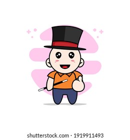 Cute courier character wearing magician costume. Mascot design concept