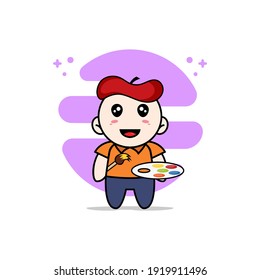Cute courier character wearing painter costume. Mascot design concept