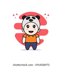 Cute courier character wearing panda costume. Mascot design concept