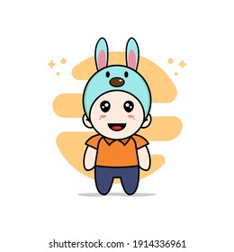 Cute courier character wearing rabbit costume. Mascot design concept