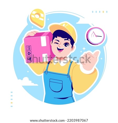 cute courier delivery illustration background