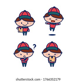 Curso de envío de correo postal cartón caricatura personaje mascota ilustración vectorial niños estilo
