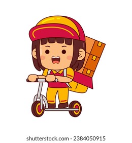 cute courier girl cartoon character vector illustration