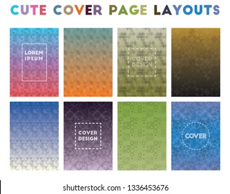 Cute cover page layouts. Alive geometric patterns, wonderful vector illustration.