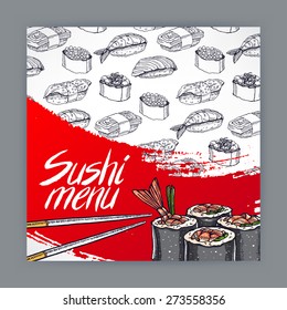 cute cover for sushi menu. hand-drawn illustration - 2