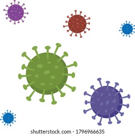 Cute Covid-19 Virus in verschiedenen Farben und Größen.