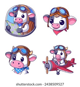 Cute cow airplane pilot hat set