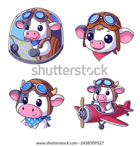 Cute cow airplane pilot hat set