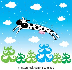 cute cow angel in the christmas day