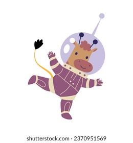 Cute Cow Animal Astronaut Character in Space Suit Vector Illustration