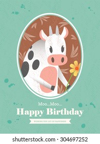 Cute Cow Animal Cartoon Birthday card design
