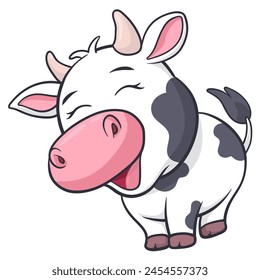 Cute cow animal illustration on isolated white background, cool for stickers, logos, t-shirts, coloring books, etc.