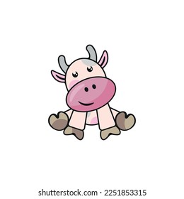 Cute cow animation character. Baby cow symbol.