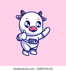 cute cow astronaut cartoon vector icon illustration. animal nature icon concept isolated premium vector. flat design