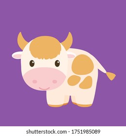 Cute cow, awesome little bull smiling. 2021 Chinese symbol. Soft pastel colours. Cartoon sweet style. Premium vector.