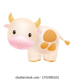 Cute cow, awesome little bull smiling. 2021 Chinese symbol. Soft pastel colours. Cartoon sweet style. Premium vector.