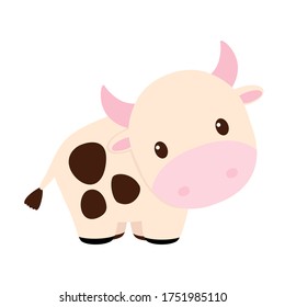 Cute cow, awesome little bull smiling. 2021 Chinese symbol. Soft pastel colours. Cartoon sweet style. Premium vector.