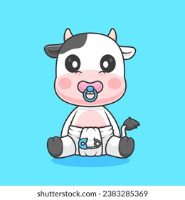 Cute Cow Baby Wearing pacifier And Diaper Cartoon Vector
Icon Illustration. Animal Nature Icon Concept Isolated
Premium Vector. Flat Cartoon Style