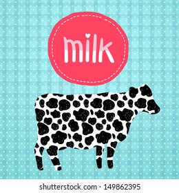 cute cow background. milk postcard