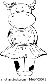 Cute cow ballerina cartoon hand drawn vector illustration. Can be used for t-shirt print, kids wear fashion design, baby shower invitation card